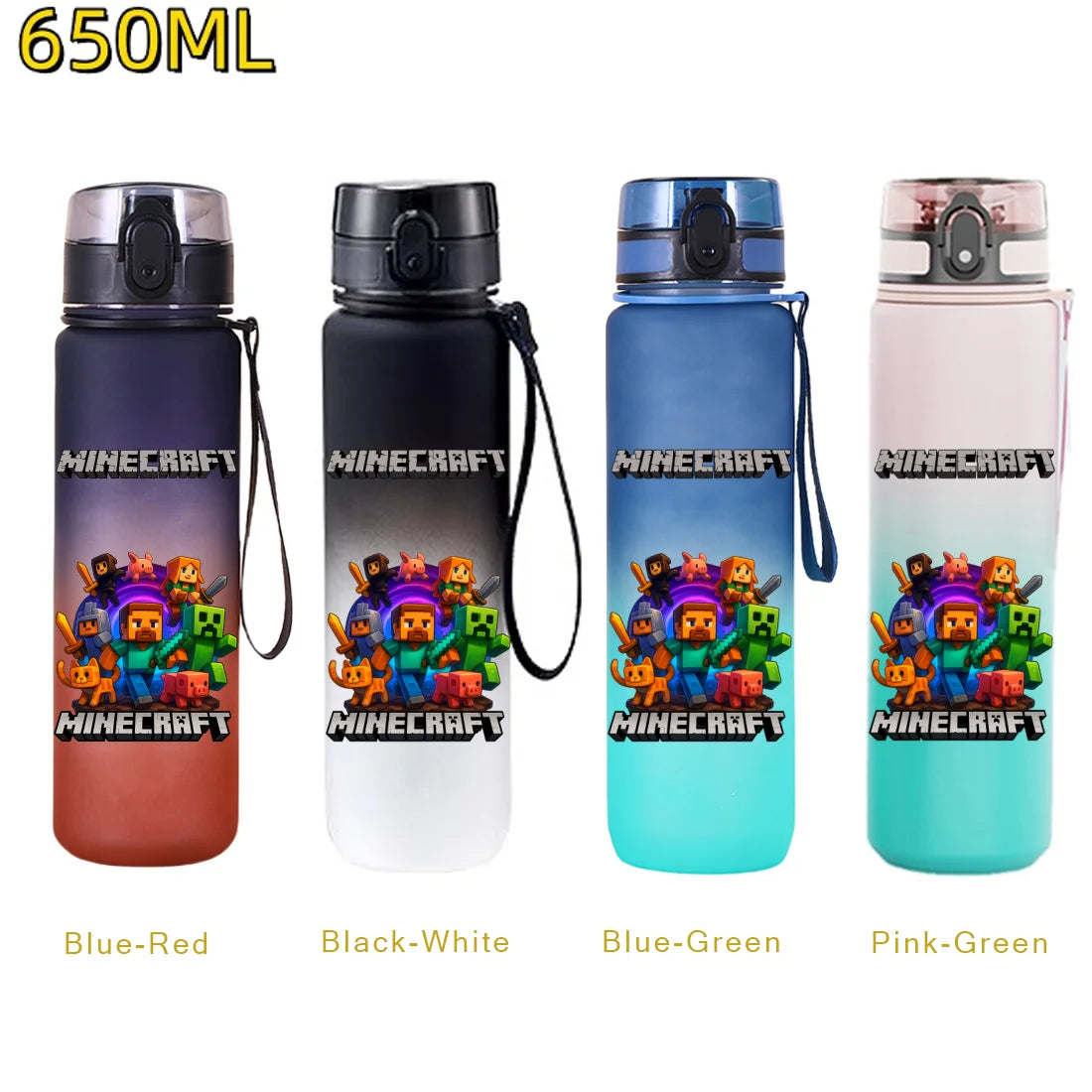 650ML Minecraft Sports Water Bottle LeakProof Plastic Cup Fitness Outdoor Shaker Drink Bottle Travel Office Jugs Birthday Gifts