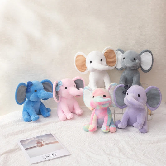 25cm/9.84in Soft Elephant Plush Stuffed Animal - Cute Fluffy Colorful Plush Toy (Multiple Colors: Pink/Blue/Purple/Rainbow) - Id