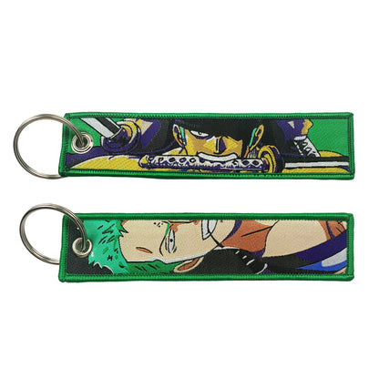 One Piece Anime Key Chains with Cute Jet Manga Embroidery Fashion Key Tag for Jewelry Accessory Key Ring Holder Gift Anime Fans