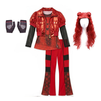 2026 Fancy Comedy Movie Role Play Rock Costume 3PCS Suit The Rising of Red Cosplay Clothing Set Kid Descendant Halloween Apparel