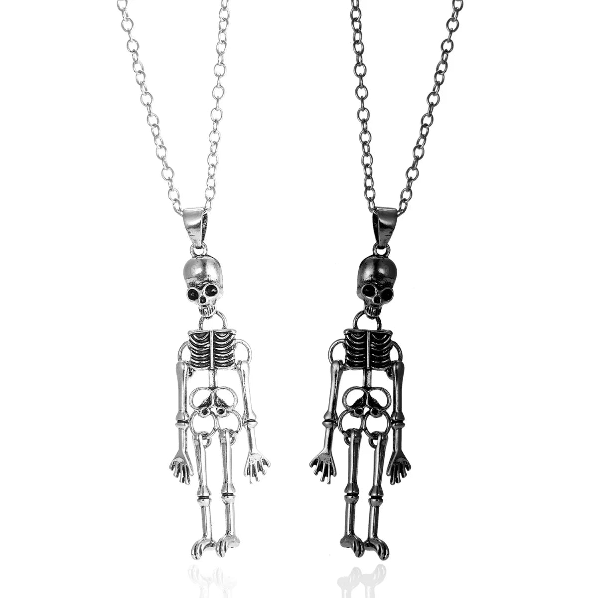 2Pcs/Set Retro Punk Skeleton Pendant Couple Necklace For Women Men Halloween Gothic Metal Skull BFF Choker Hip Hop Party Jewelry