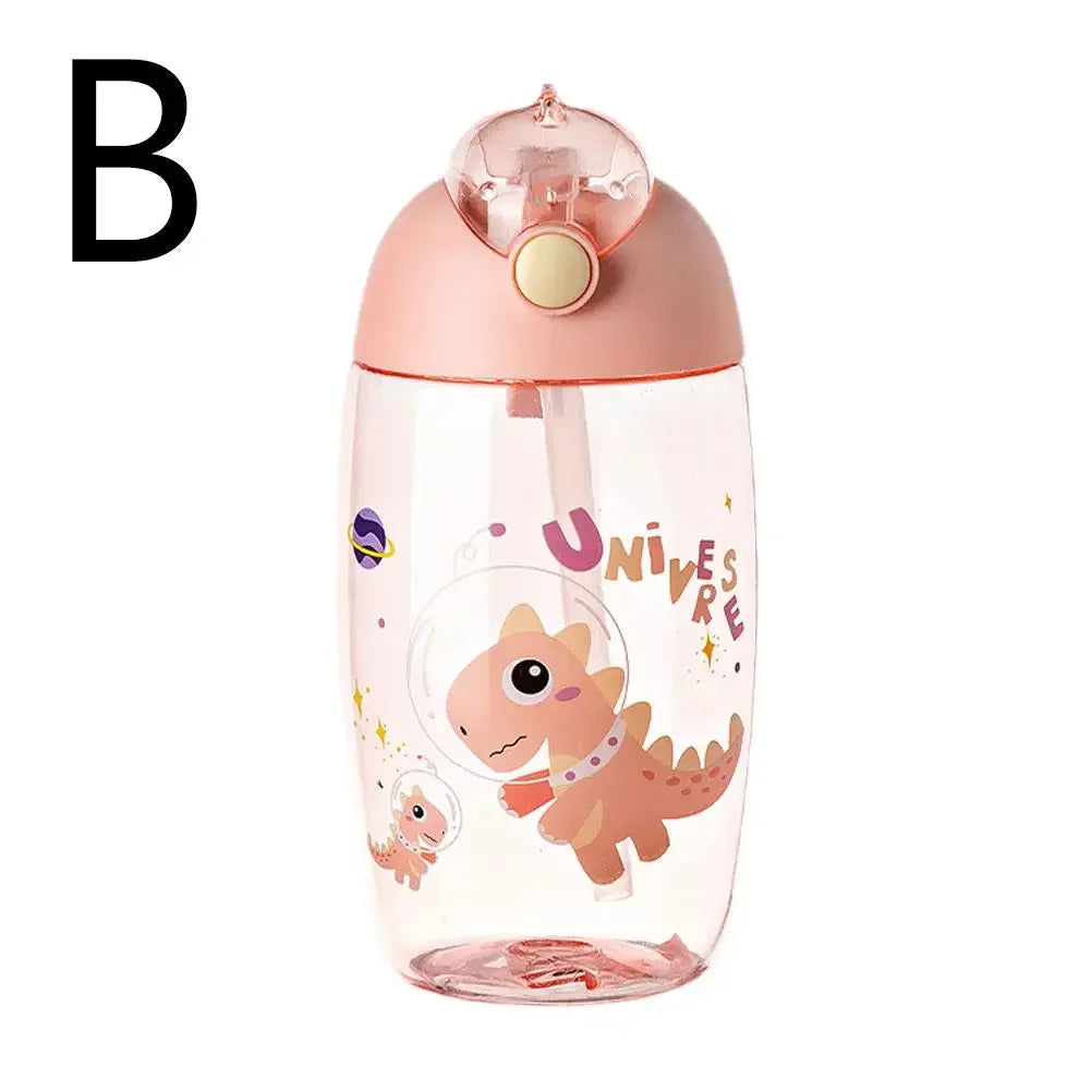 JIRO 600ML Children's Water Bottle For School Portable Cartoon Dinosaur Sippy Cup Creative Feeding Cup With Straws And Lids Drin