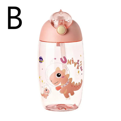 JIRO 600ML Children's Water Bottle For School Portable Cartoon Dinosaur Sippy Cup Creative Feeding Cup With Straws And Lids Drin