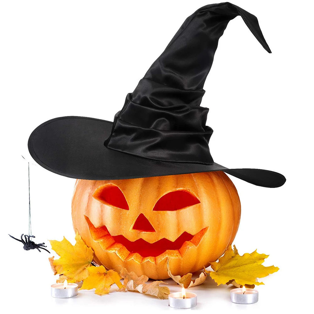 Halloween Witch Hat Black Folds Wizard Hats for Women Men Masquerade Party Carnival Costume Cosplay Props Halloween Decorations