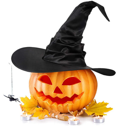 Halloween Witch Hat Black Folds Wizard Hats for Women Men Masquerade Party Carnival Costume Cosplay Props Halloween Decorations