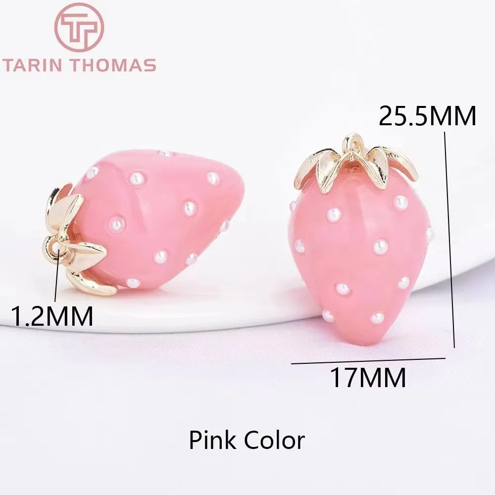(10593) 4PCS 24K Gold Color Brass Pearl Embellished Hollow Strawberry Shaped Pendants High Quality DIY Jewelry Making