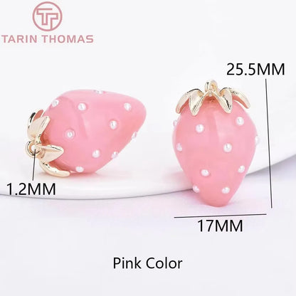 (10593) 4PCS 24K Gold Color Brass Pearl Embellished Hollow Strawberry Shaped Pendants High Quality DIY Jewelry Making
