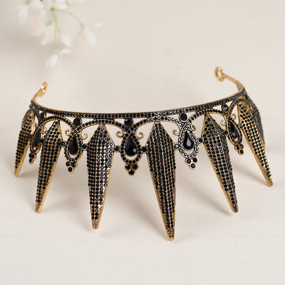 Baroque Black Silver Color Crystal Rhinestone Tiaras And Crowns For Women Bride Halloween Party Hair Accessories