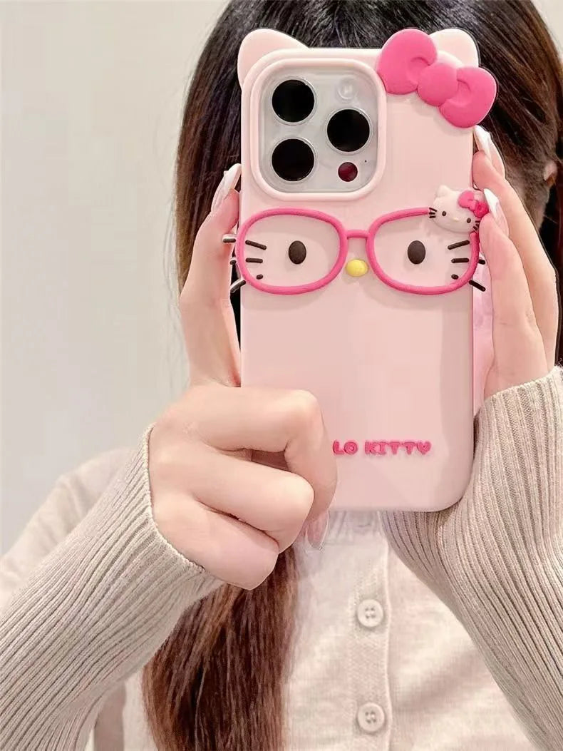 3D Glasses Cat Silicone Phone Case For iPhone 17 Pro Max 16 15 Plus 14 13 Mini 12 11 4 4S 5 5S 7 8 SE