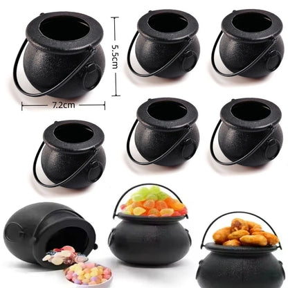 12pcs Black Cauldron with Handle, Magic Witch Cauldron Kettles Halloween Pot Candy Bowl Holder for Halloween & St. Patrick’s Day