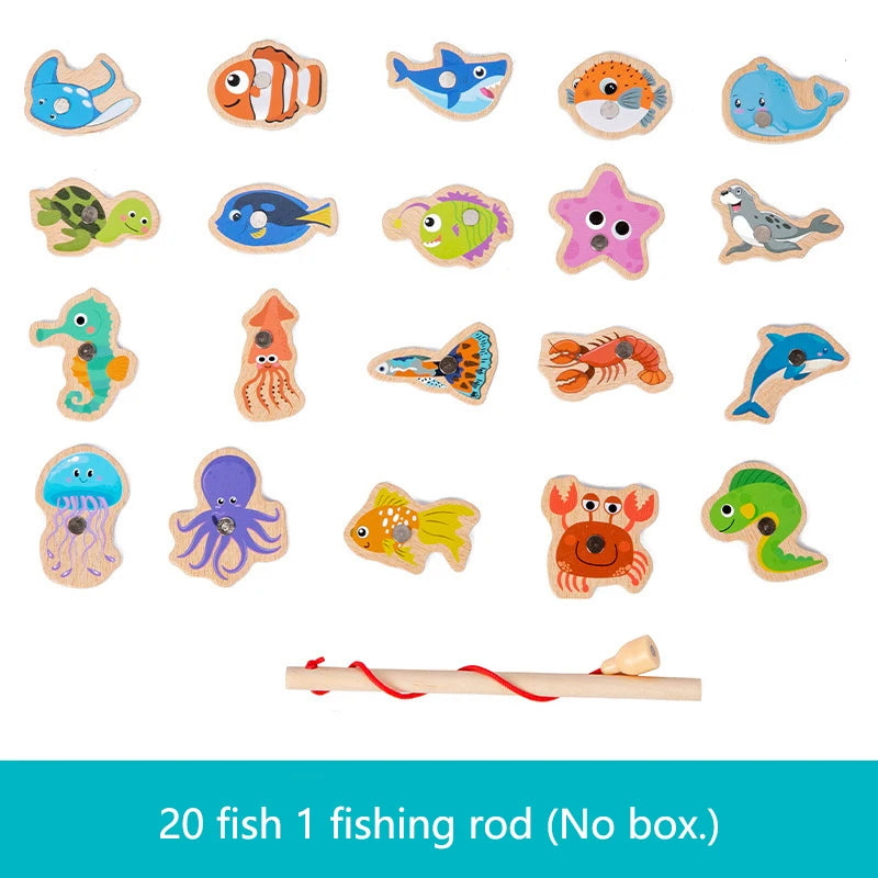 Wooden Magnetic Fishing Toy Montessori Marine Cognition Hand Eye Coordination Kids Early Educational Parent Child Birthday Gifts