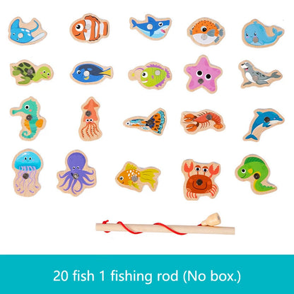 Wooden Magnetic Fishing Toy Montessori Marine Cognition Hand Eye Coordination Kids Early Educational Parent Child Birthday Gifts