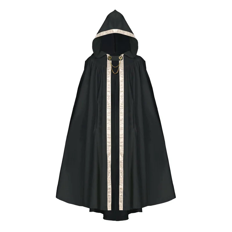 Halloween Retro Pastoral Ribbon Edge Hooded Cloak Medieval Renaissance Lace Cloak Anime Costume Carnival Party Cosplay Jacket