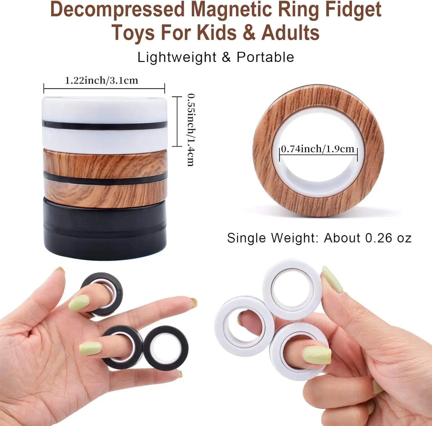 3PCS Magnetic Ring Fidget Toys Set ADHD Anxiety Magnetic Finger Spinner Pack for Teens Adults and Kids Magnet Stress Relief Toy