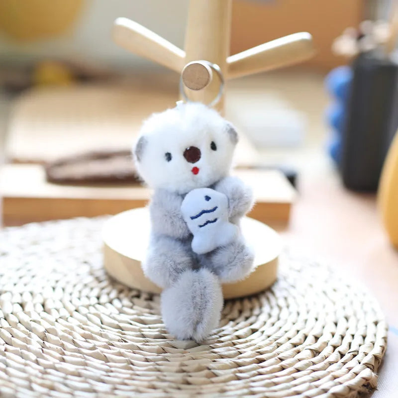 ZAKOL Cute Otters Holding Fish Plush Pendant Keychain Backpack Keyrings Pendant Bag Key Wallet Pendant Wholesale
