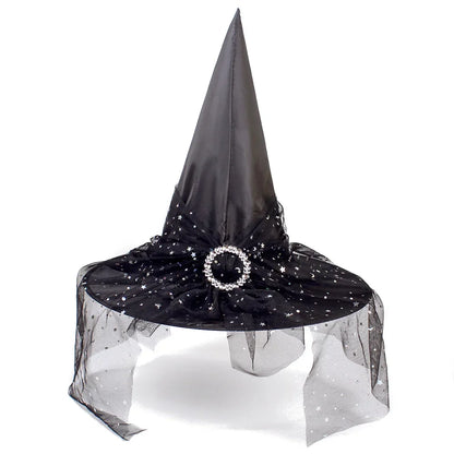 Witch Hat Halloween Hat Decoration Props for Adults Children Cosplay Witch Net Gauze Headwear Polyester Taff Witch Halloween