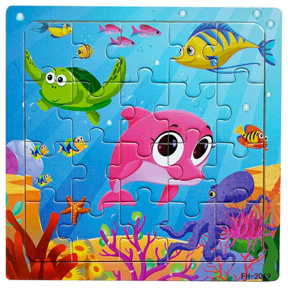 20piece Wooden Puzzle Cartoon Animals Car Letter Number Pattern Jigsaw Puzzles Game Kids Educational Learning Toys for Children