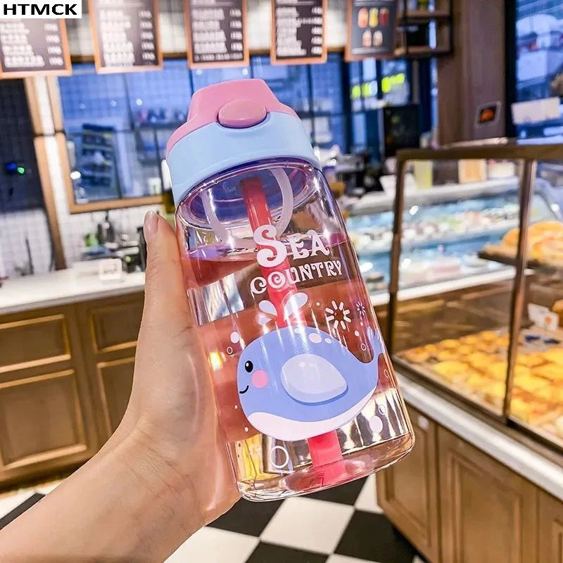 480ML Kids Cartoon Sippy Cup LeakProof Straw Water Bottle Handheld Portable Drinking Vessel for Outdoor Sports Children DailyUse