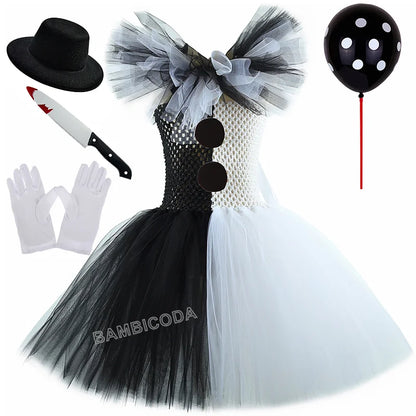 The Clown Costume Terrifier Art Girl Black White Fancy Tutu Dress Horror Joker Dress for Girls Halloween Carnival Party Costumes