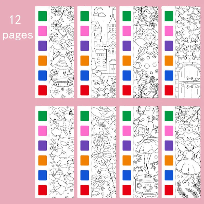 12pages Children's Watercolor Coloring Book,Drawing Toys For Thanksgiving, Easter, Christmas Gifts, With Built-in Watercolor Pen
