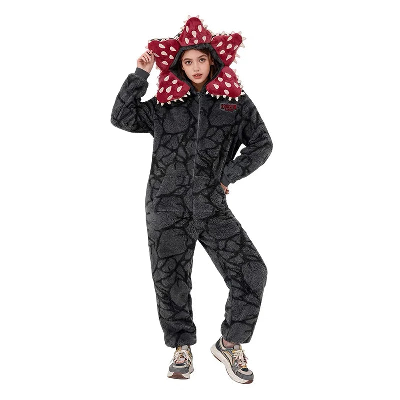 New Adult Kids Fall Winter Thicken Cannibal Flower Demogorgon Cosplay Costume Comfortable Flannel Fabric Pajamas Halloween Suits
