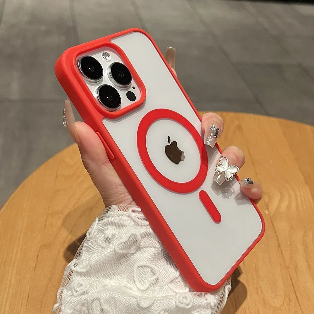 Matte Natural Titanium Magnetic Charging Phone Case for iPhone 16 15 14 13 12 11 Pro Max Plus Mini MagSafe Shockproof Hard Cover
