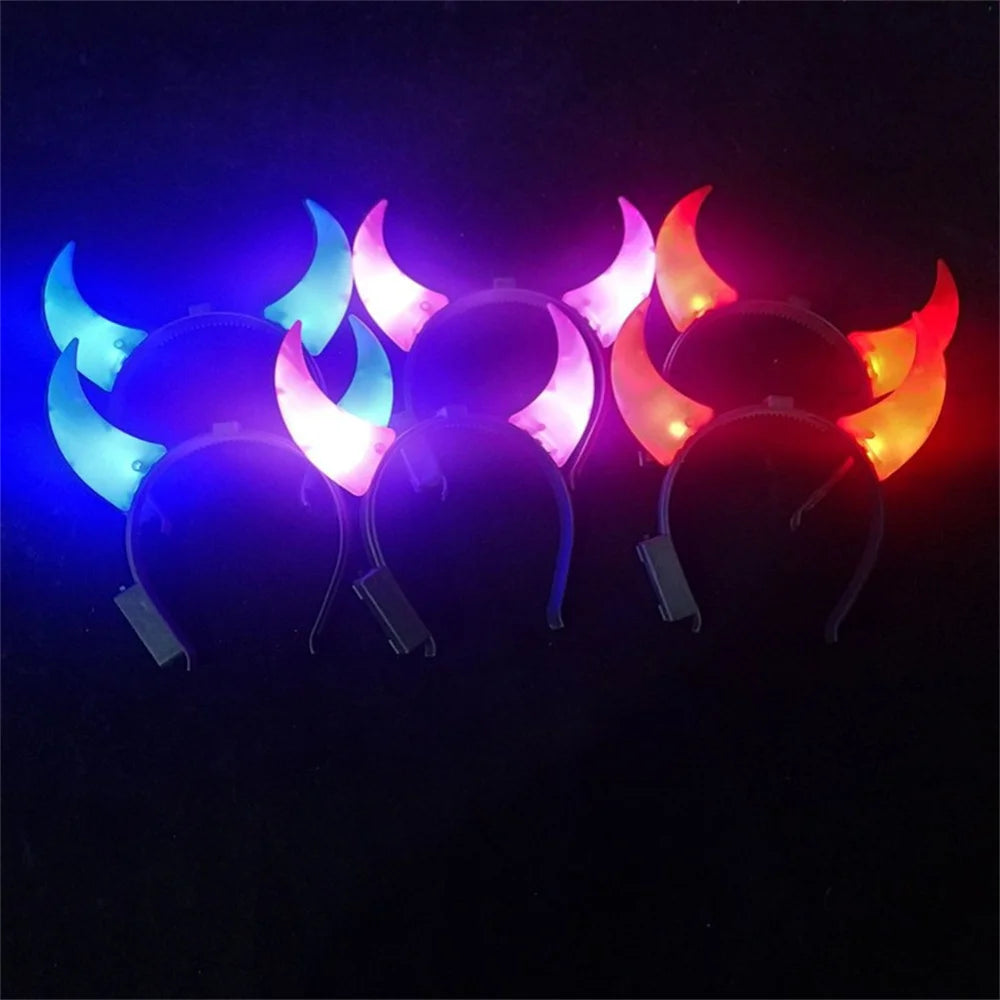 Led Funny Devil Horn Light Up Head Band Hair Hoops Flashing Horn Children Adults Halloween Christmas Party Decor Headwear