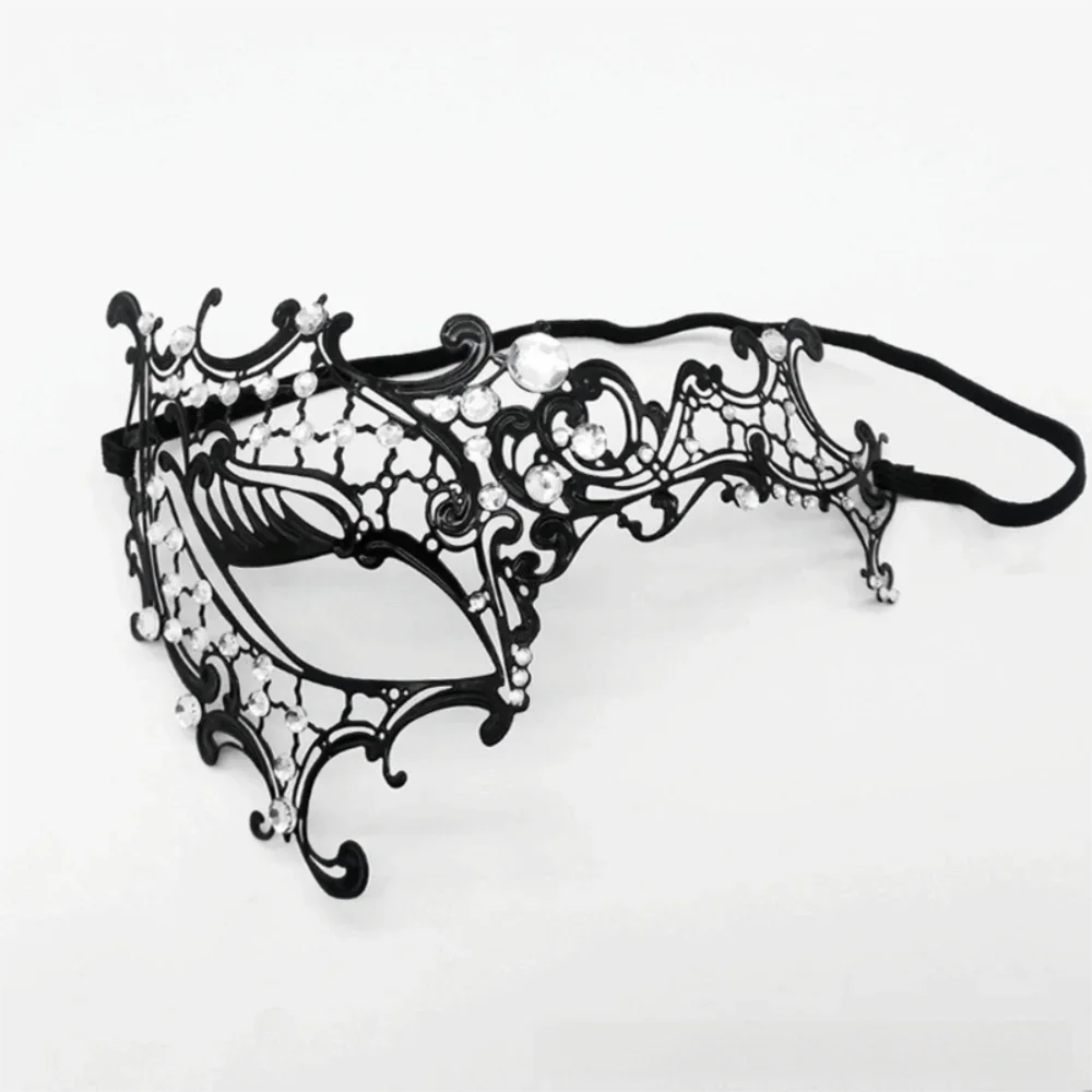 Black Gold Skull Metal Mask Halloween Rhinestone Half Face Venetian Masquerade Men White Women Skull Party Mask