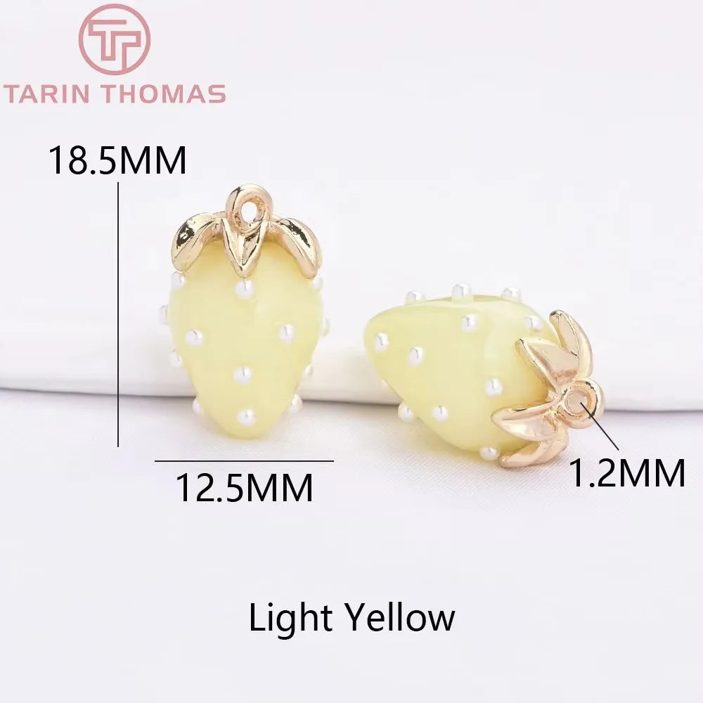 (10593) 4PCS 24K Gold Color Brass Pearl Embellished Hollow Strawberry Shaped Pendants High Quality DIY Jewelry Making