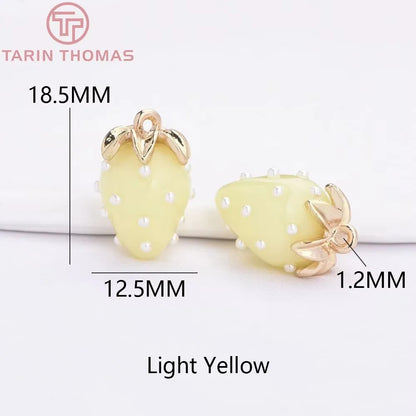 (10593) 4PCS 24K Gold Color Brass Pearl Embellished Hollow Strawberry Shaped Pendants High Quality DIY Jewelry Making