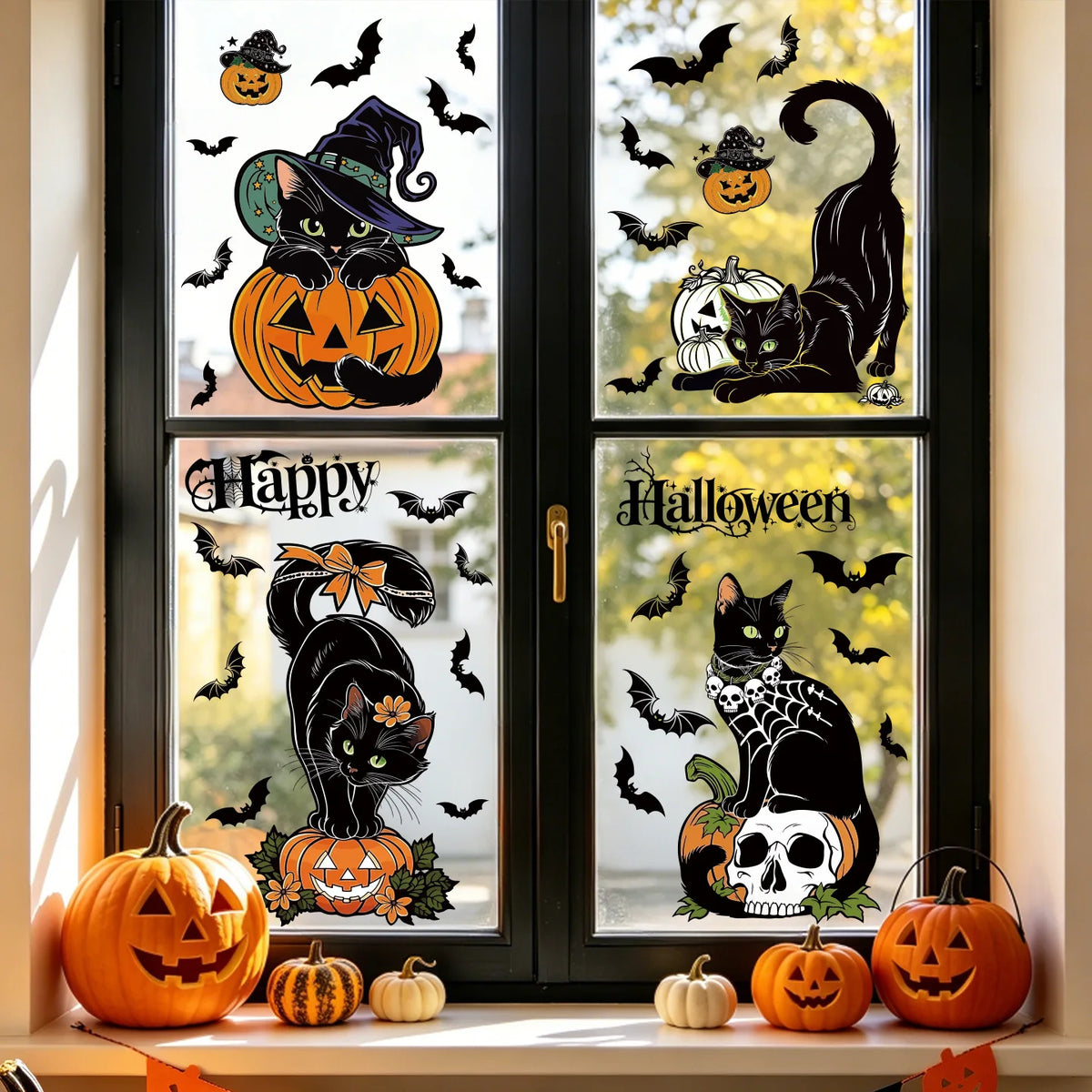 Halloween Window Stickers Combo Set Reusable Static Cling PVC Double Sided Glass Decals for Party Home Decor