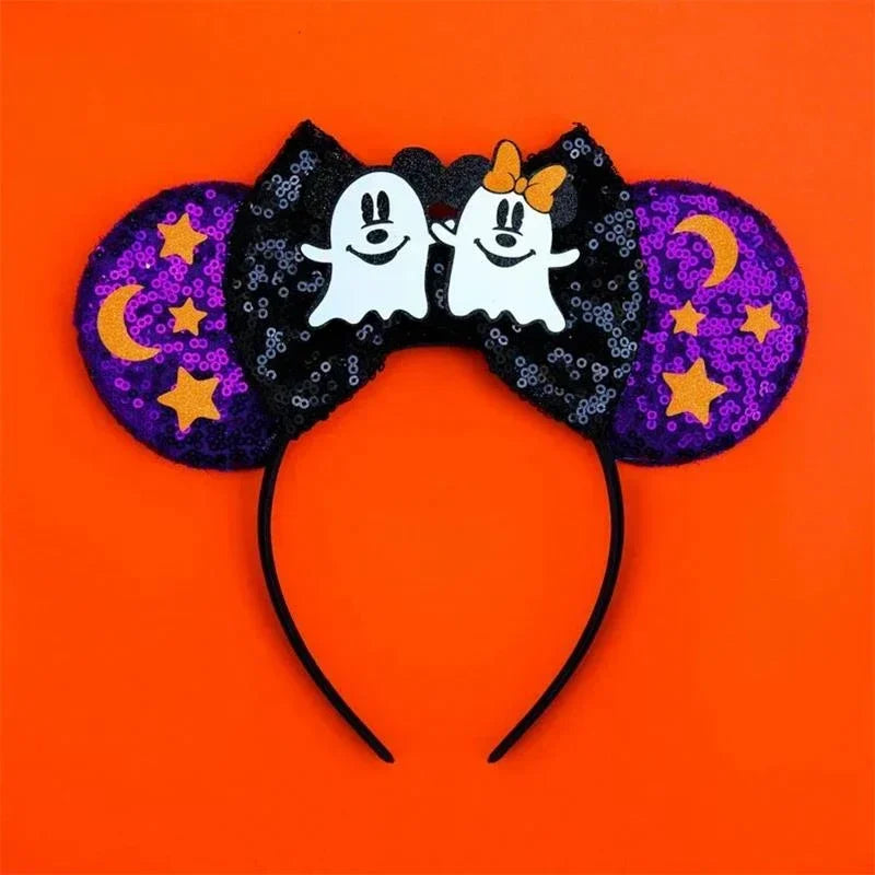 Disney leather Bat Bows Mickey Mouse Ear Headband for Adults Halloween Headwear Women Girls Cosplay Ghost Party Hair Accessories