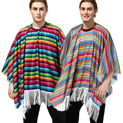Ethnic Cloak Mexican Poncho Men Women Costume Cosplay Festival Party Adult Mexican Colorful Striped Folk Cape Christmas GiftEthn