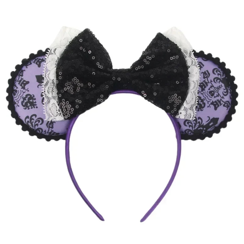 Disney leather Bat Bows Mickey Mouse Ear Headband for Adults Halloween Headwear Women Girls Cosplay Ghost Party Hair Accessories