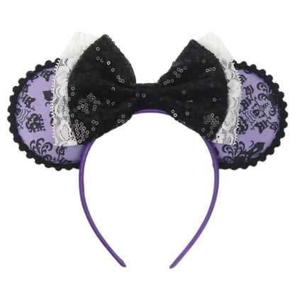 Disney leather Bat Bows Mickey Mouse Ear Headband for Adults Halloween Headwear Women Girls Cosplay Ghost Party Hair Accessories