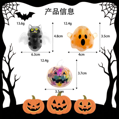 3/6/12pcs Halloween Squeeze Balls Pumpkin Ghost Bat Stress Relief Fidget Toy Kids Trick or Treat Party Favor Goodie Bag Stuffer