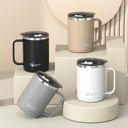 500ml Double-layer Mug 304 Stainless Steel Insulated Coffee Cup With Handle Portable Sealed Water Cup Drinkware For Student Kid