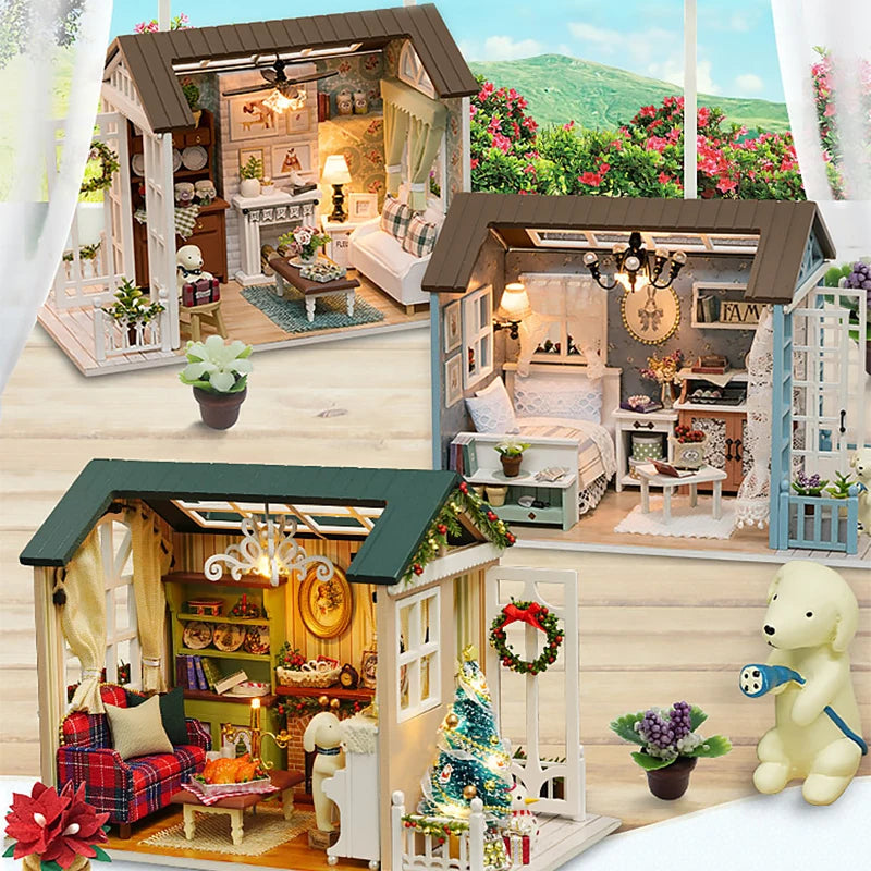 DIY Miniature Dollhouse Kit Assemble Puzzle 3D Wooden House Room Craft With Furniture LED Lights For Friends Birthday Gift Toys