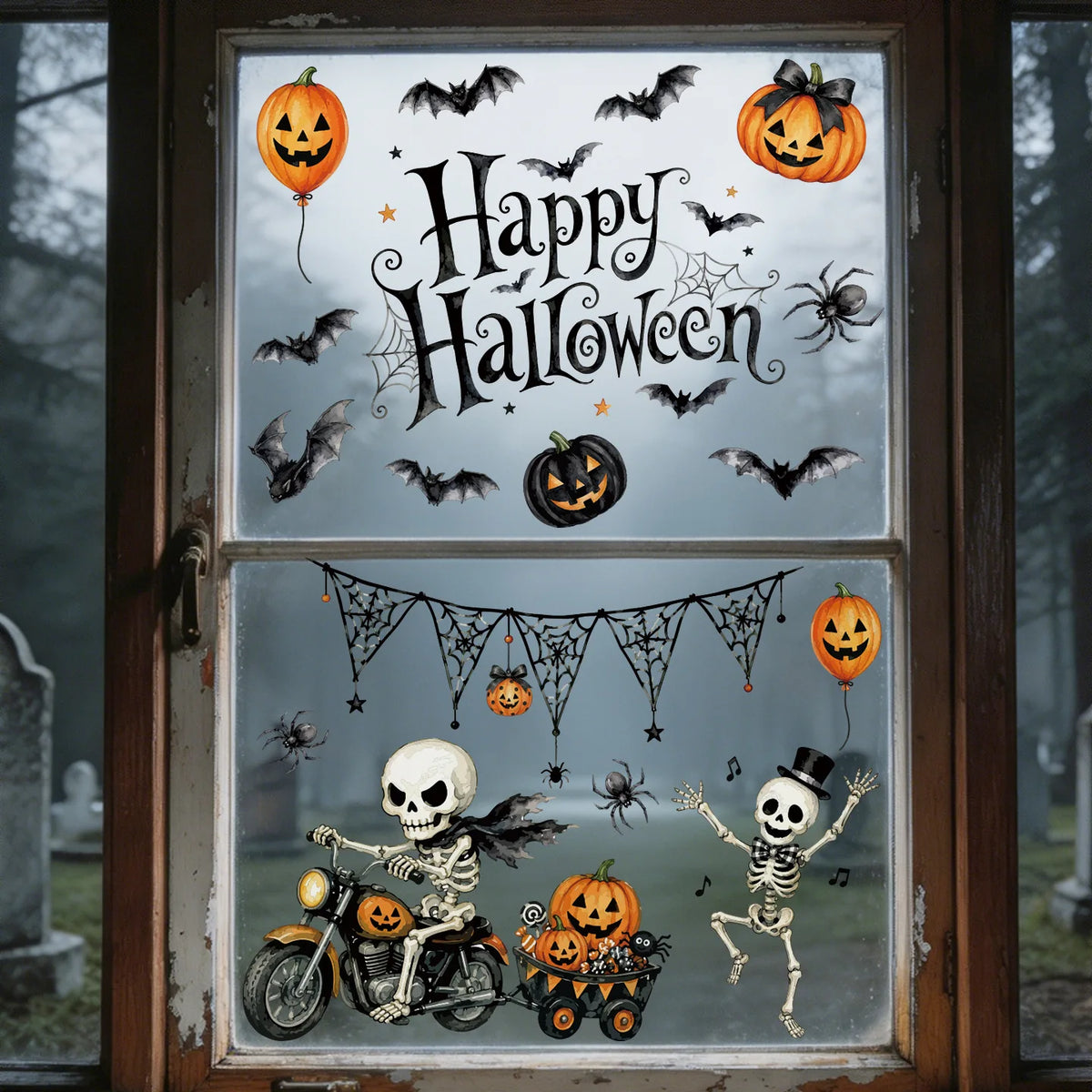 Halloween Window Stickers Combo Set Reusable Static Cling PVC Double Sided Glass Decals for Party Home Decor