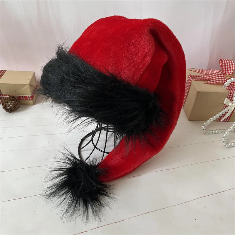 75cm Adult Black Plush Long Christmas Hat Xmas Costume Santa Halloween party decorations