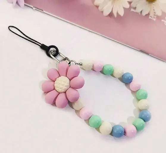 Phone Anti-lost Lanyard Key Short Wrist Pendant Colorful Macaron Round Bead Pendant Women's Hand-held Chain Mobile Phone Lanyard