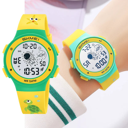 Skmei Kids Digital Watches Fashion TPU Strap Colorful Light LED Waterproof Children Boy Girl Sports Wristwatch with Alarm Clock