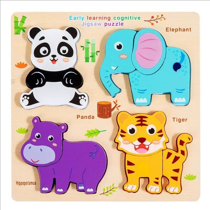 Montessori Wooden 3D Puzzle for Toddlers Animal & Vehicle Shape Matching Blocks Educational Sensory Learning Toy Kids 1-3 Years
