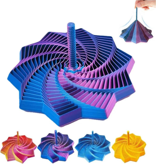 3D Printed Expanded Sensory Fidget Star,Easy-Grip Handles, Whirling Spiral Hexagon Spinner for Stress (Red and Blue,4.64in)