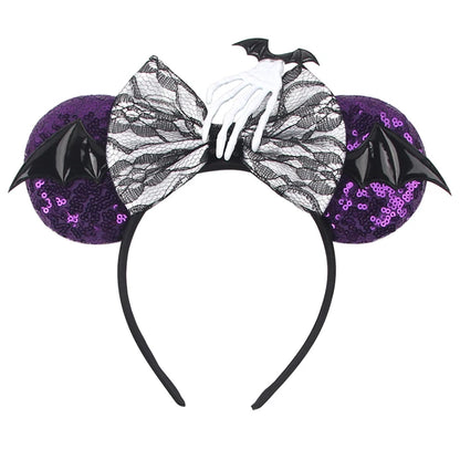 2024 Halloween Mouse Ears Headband Sequins Bow Hairband For Women Featival Party DIY Hair Accessories Boutique