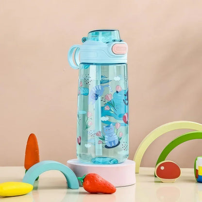 550ml Kids Cartoon Animal Water Bottle with Safety Lock Portable Leak-proof Straw Cup for Outdoor Camping Travel