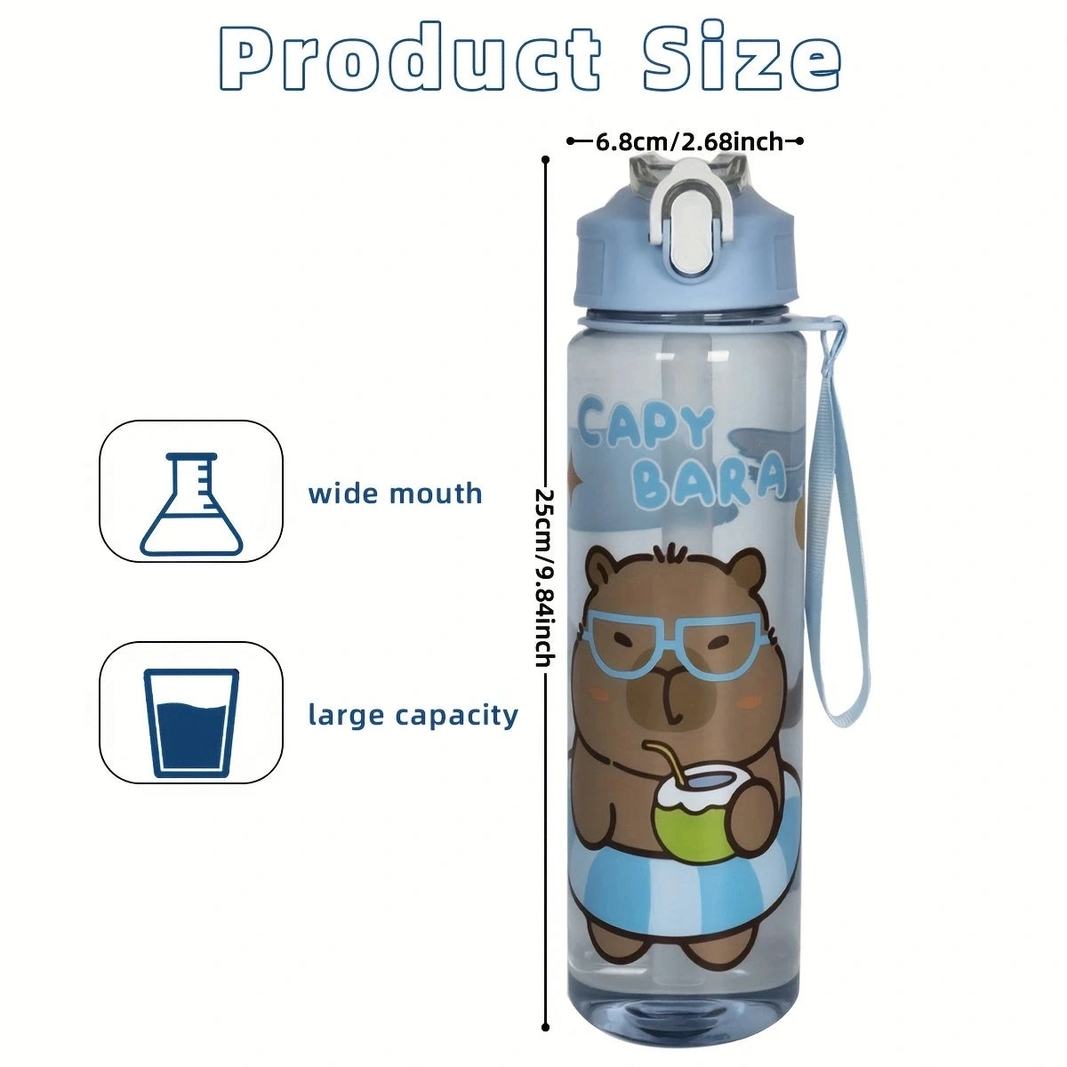 750ml/26oz Cute Cartoon Plastic Water Bottle with Straw Multi-Style Selection for Outdoor Sports Travel Camping Festive Parties