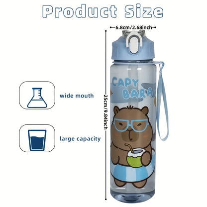 750ml/26oz Cute Cartoon Plastic Water Bottle with Straw Multi-Style Selection for Outdoor Sports Travel Camping Festive Parties