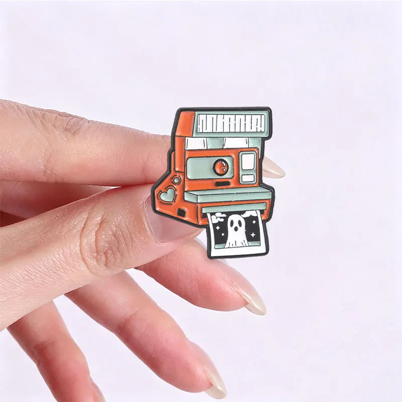 Retro Ghost Claw Machine Enamel Pin Vintage Cassette Camera Spooky Vibes Only Halloween Brooches Lapel Badge Jewelry Gifts
