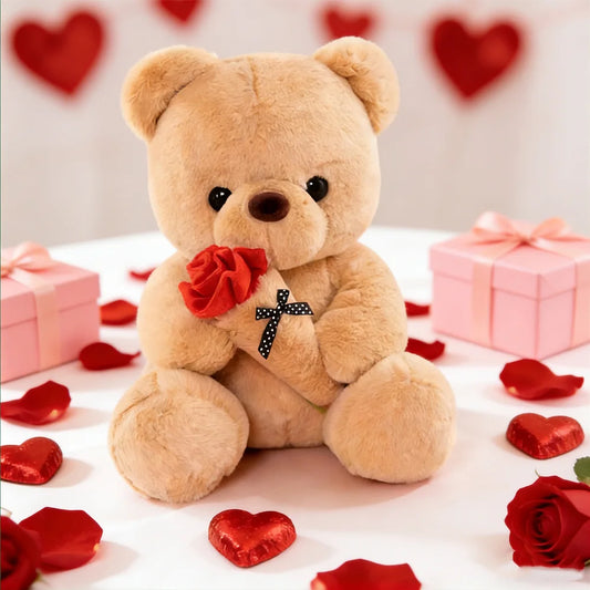 Wedding Rose Bear Plush Toy Cute Stuffed Animal Gift for Valentines Day Anniversary and Romantic Celebration Decor